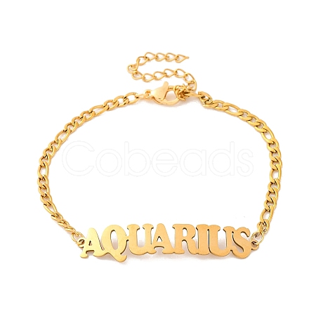 Constellation 202 Stainless Steel Figaro Chain Link Bracelets for Women Men AJEW-U006-01H-1