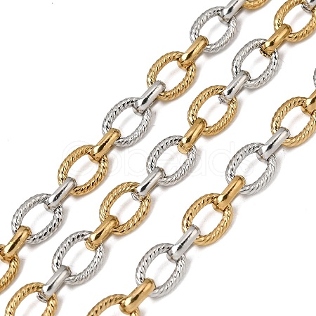 Two Tone 304 Stainless Steel Textured Cable Chains CHS-K018-43GP-1