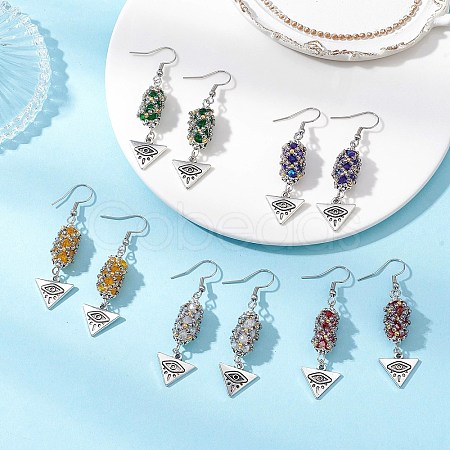 Electroplated Glass & TOHO Round Seed Beaded Alloy Triangle Eye Dangle Earrings EJEW-MZ00635-1