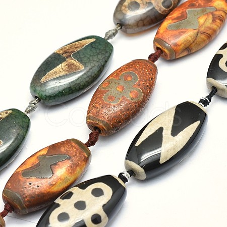 Tibetan Style Lightning & 5-Eye dZi Beads Strands TDZI-O003-35-1