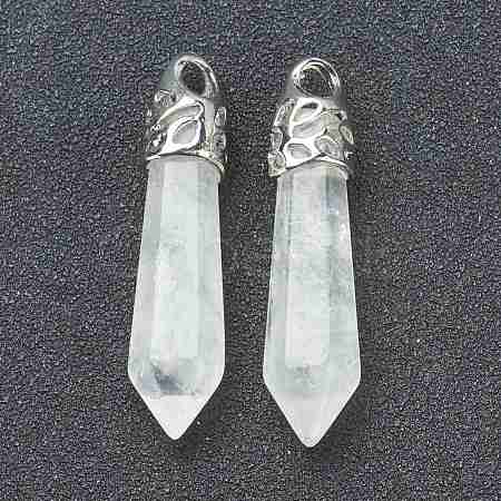 Bullet Natural Quartz Crystal Pointed Pendants G-E332-C28-1
