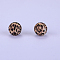 Printed Round with Leopard Print Pattern Silicone Focal Beads, Sienna, 15x15mm, Hole: 2mm