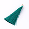 Nylon Thread Tassel Big Pendants Decoration, with Brass Findings, Golden, Teal, 63~66x7mm, Hole: 7mm