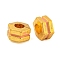 Brass Enamel Beads, Long-Lasting Plated, Lead Free & Cadmium Free, Real 18K Gold Plated, Hexagon, Pink, 7x7x4mm, Hole: 2.5mm