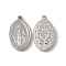 Non-Tarnish 201 Stainless Steel Pendants, Oval with Saint Charm, Stainless Steel Color, 27.5x16x3.5mm, Hole: 2mm