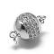 Rhodium Plated 925 Sterling Silver Box Clasps, with 925 Stamp, with Cubic Zirconia, Round, Clear, Platinum, 18x12mm, Hole: 1.6mm