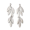 Non-Tarnish 316L Surgical Stainless Steel Pendants, Leaf Charm, Textured, Stainless Steel Color, 29.5x8x0.8mm, Hole: 1mm