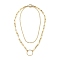 Brass Paperclip Chain Double Layer Necklaces, with 304 Stainless Steel Toggle Clasps, Ring, Golden, 13.97 inch(35.5cm)