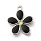 304 Stainless Steel Enamel Charms, Flower Charms, Stainless Steel Color, Black, 12.5x11x1mm, Hole: 1mm