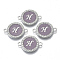 Alloy Enamel Links Connectors, with Crystal Rhinestones, Flat Round with Letter, Silver Color Plated, Letter.H, 22x16x2mm, Hole: 1.8mm