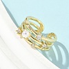 Brass Micro Pave Cubic Zirconia ABS Imitation Pearl Cuff Rings RJEW-D307-02G-B-1