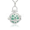 Silver Color Plated Brass Hollow Round Cage Pendants KK-J226-09S-1