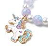 Glass Beaded Stretch Bracelet with Alloy Enamel Unicorn Charm for Kids BJEW-JB09555-4