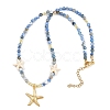 Synthetic Turquoise & Dyed Natural Agate Faceted Round Beaded Starfish 304 Stainless Steel Pendant Necklaces for Women NJEW-JN05458-02-5