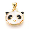 Brass Pave Natural Shell Panda Pendants KK-N268-20G-1