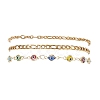 304 Stainless Steel Cable Chains & Evil Eye Lampwork Link Chains Bracelets for Women BJEW-JB12449-01-2