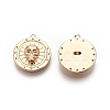 Flat Round with Skull Pattern Brass Micro Pave Clear Cubic Zirconia Pendants KK-G436-21G-1