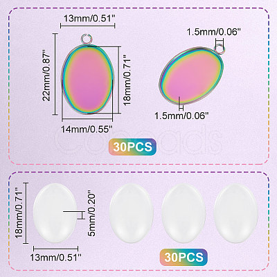 Unicraftale 30Pcs Ion Plating(IP) 304 Stainless Steel Pendant Cabochon Settings STAS-UN0049-14-1