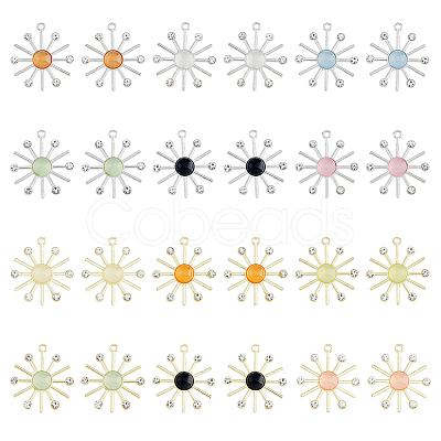 24Pcs 12 Colors Cat Eye Sun Pendants with Crystal Rhinestone FIND-FH0007-93-1