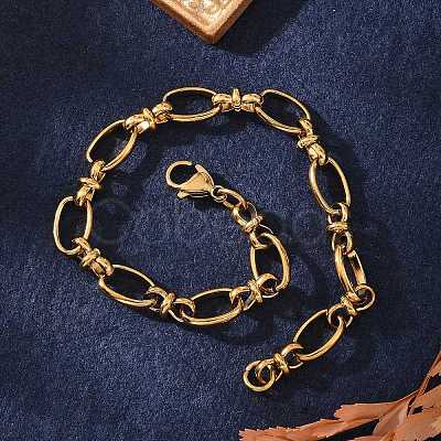 Ion Plating(IP) 304 Stainless Steel Bowknot & Oval Link Chain Bracelet for Women BJEW-G669-18G-1