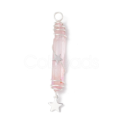 3Pcs 3 Styles Electroplated Natural Quartz Crystal Pointed Copper Wire Wrapped Pendants PALLOY-JF03767-05-1