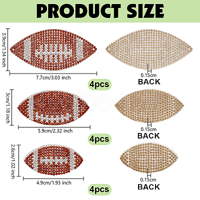 12Pcs 3 Styles Sports Theme Resin Rhinestone Iron on/Sew on Cloth Patches DIY-OC0015-19-1
