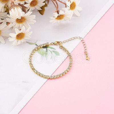Brass Rhinestone Strass Chain Bracelets X-BJEW-JB06002-1