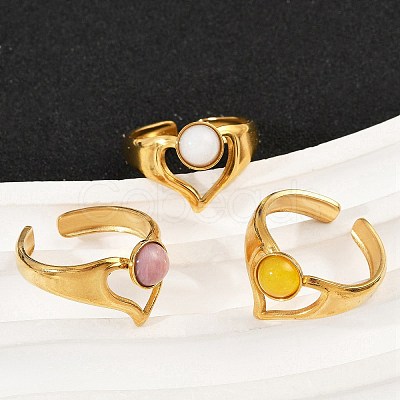 316 Stainless Steel with Natural Mixed Gemstone Cuff Rings RJEW-Z098-01G-13-1