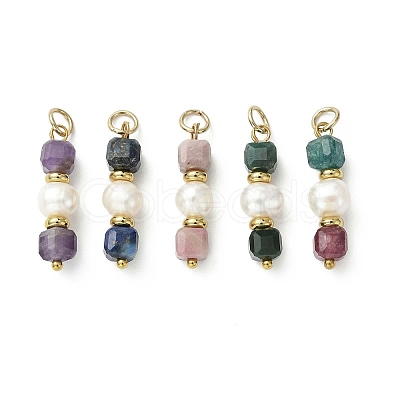 Natural Mixed Stone & Cultured Freshwater Pearl Pendants PALLOY-JF05304-1