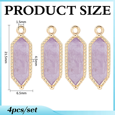 4Pcs Hexagon Natural Amethyst Faceted Pendants KK-BC0015-92A-G-1
