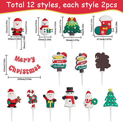 24Pcs 12 Styles Christmas Plastic Cake Toppers AJEW-SC0003-53A-1