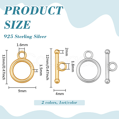 2Pcs 2 Colors 925 Sterling Silver Toggle Clasps STER-BC0004-02-1