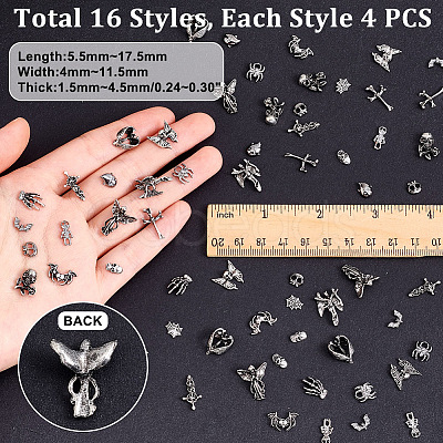 64Pcs 16 Styles Halloween Themed Alloy Cabochons DIY-GA0007-20-1