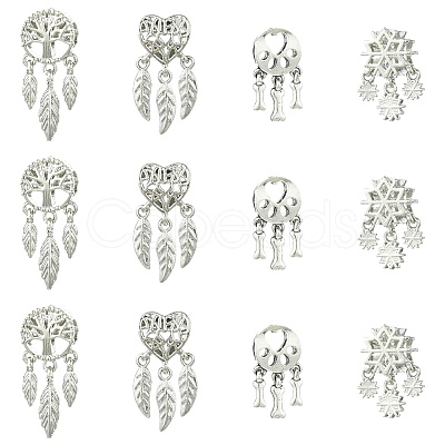12Pcs 4 Styles Alloy European Beads FIND-CJ0005-01-1