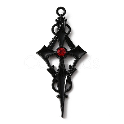 Siam Rhinestone Cross Pendant with Black Enamel ENAM-WH0001-06EB-02-1