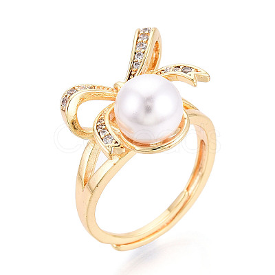 Bowknot Brass Micro Pave Clear Cubic Zirconia Adjustable Ring Settings KK-T076-27G-1