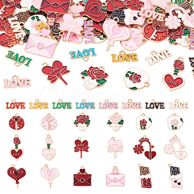 52Pcs 26 Styles Valentine's Day Theme Alloy Enamel Pendants ENAM-TA0002-83-1