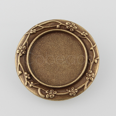 Vintage Alloy Carved Flower Brooch Cabochon Bezel Settings PALLOY-O038-18AB-NF-1
