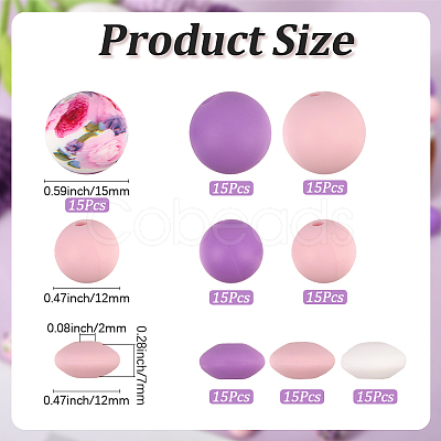 120Pcs 8 Styles Food Grade Eco-Friendly Silicone Focal Beads SIL-PA0001-02-1
