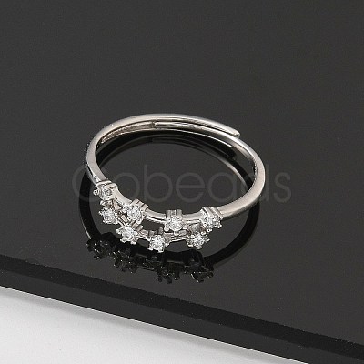 Constellations Rhodium Plated 925 Sterling Silver Micro Pave Clear Cubic Zirconia Adjustable Rings for Women RJEW-P130-01P-A-1