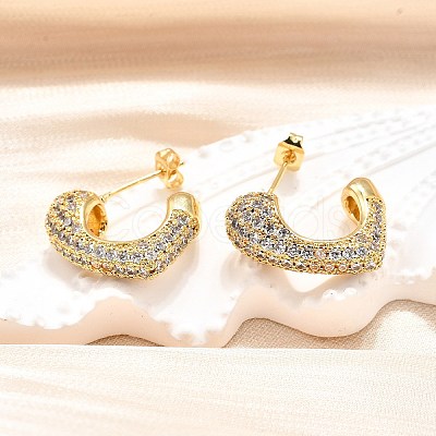 Brass Micro Pave Clear Cubic Zirconia Stud Earrings for Women EJEW-U056-01A-G-1
