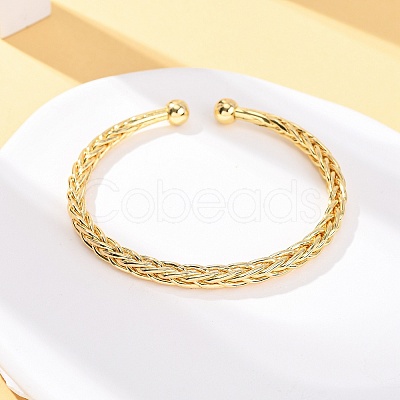 Braided Brass Cuff Bangles BJEW-C140-31G-1