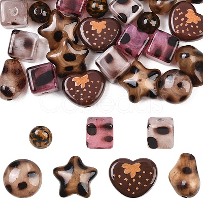 35Pcs 7 Styles Leopard Print Opaque Acrylic Beads FIND-YW0011-31-1