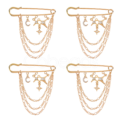 4Pcs Moon & Star Alloy Rhinestone Hanging Chain Brooch JEWB-FG0001-84A-1