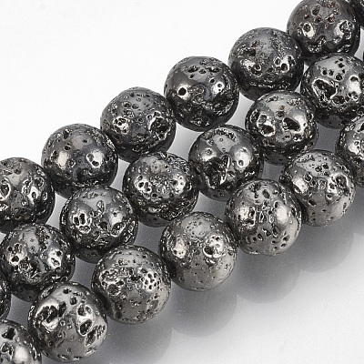 Electroplated Natural Lava Rock Bead Strands X-G-T061-55D-8mm-1