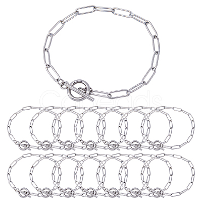 15Pcs 304 Stainless Steel Paperclip Chain Bracelets Set BJEW-SC0001-23-1