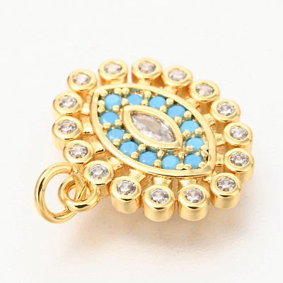 Brass Micro Pave Clear & Deep Sky Blue Cubic Zirconia Charms X-ZIRC-O036-13G-1