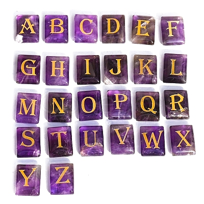 26Pcs 26 Styles Rectangle Natural Amethyst Lettern Stones PW-WG36204-01-1