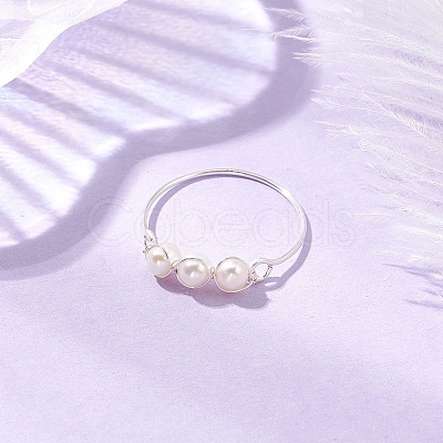 Round Natural Cultured Freshwater Pearl Finger Rings RJEW-JR00851-02-1