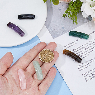6Pcs 6 Styles Natural Obsidian & Rose Quartz & Amethyst & Moss Agate & Green Aventurine & Tiger Eye Connector Charms FIND-HS0001-60-1